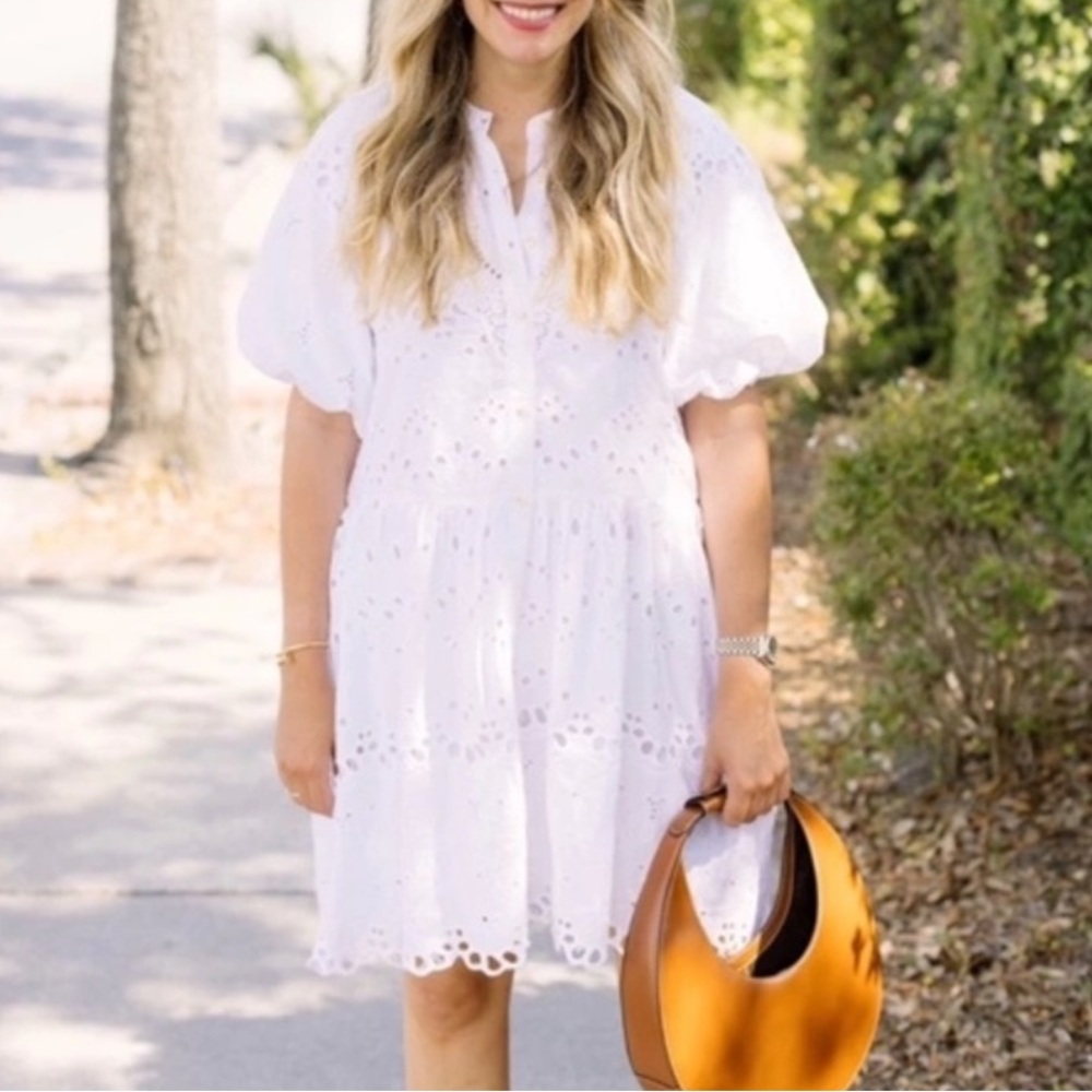 Anthropologie White Eyelet DropWaist Button Down Dress